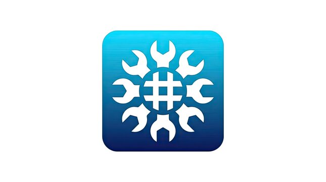 Blue technical wrench tools icon logo.