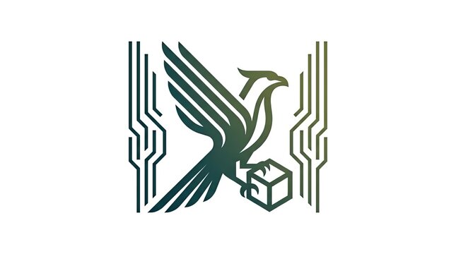 Eagle line art logo with cube and circuitry lines.