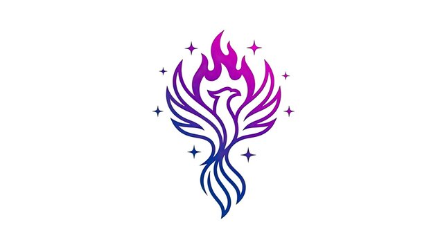Stylized purple phoenix bird logo.