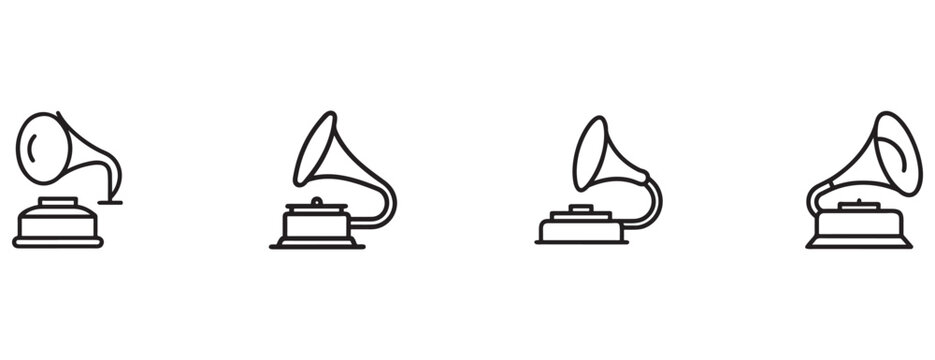 gramophone icons in different positions  gramophone icon set  vintage gramophone illustrations