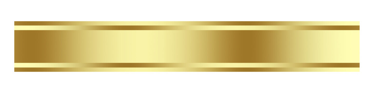 Golden metallic ribbon rectangular object for decoration isolated on white background