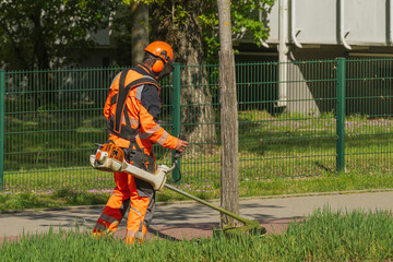 Ein Arbeiter mit einer Motorsense © Ronald Rampsch