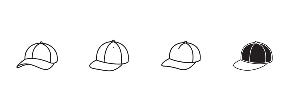 baseball cap designs in outline and solid black and white colors for various uses  headwear fashion sports team logos