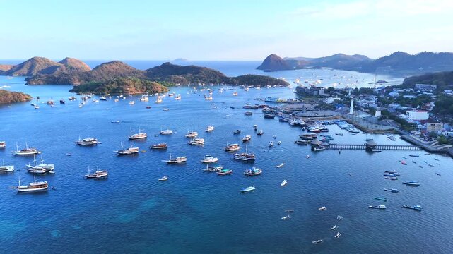 Labuan Bajo Harbor with Hundreds of Traditional Phinisi Boats
