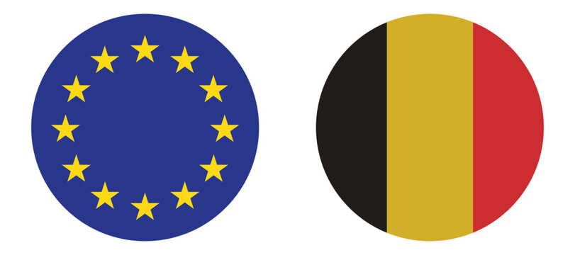 European Union and Belgium round flag icons vector, EU and Belgian circular national symbols isolated on white background