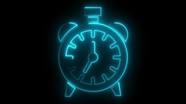 neon glowing alarm table clock icon animation timer 