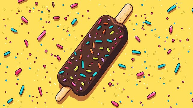 Colorful ice cream bar on yellow sprinkles background