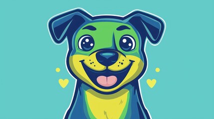 Naklejka premium Cute cartoon dog portrait against teal background, suitable for children's book illustrations