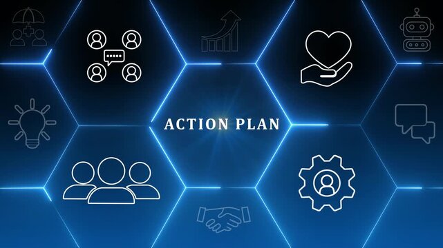 Business action plan concept. Business annual plan and development for achieving target. Business objectives, direction, strategy, plan, collaboration, timeline, budget management and implementation.