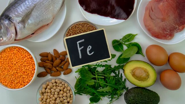 Foods that contain iron. Selective focus.