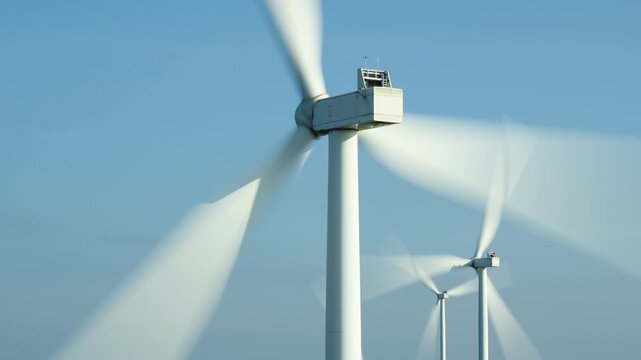 Spinning Wind Turbine Blades Close-Up Timelapse