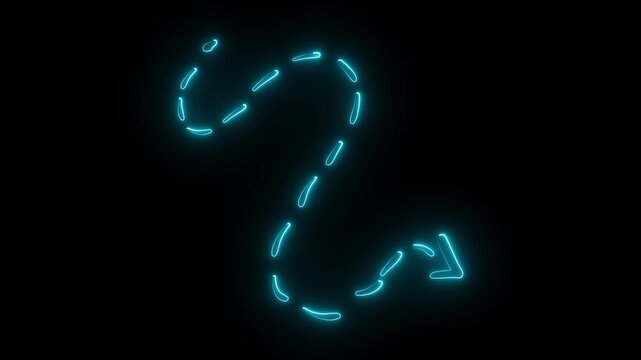 Cyan Glowing Dotted Number Two Countdown Graphic on Black Background, Neon Digital Animation