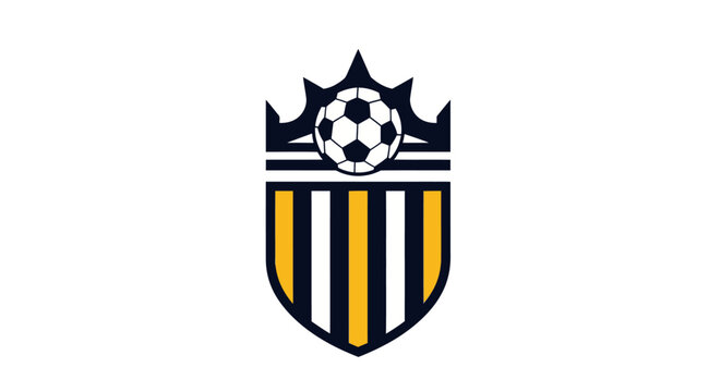 A soccer crest featuring a crown with a soccer ball on top, set against a white background.