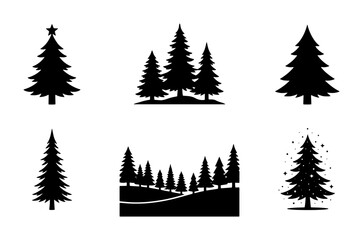 Fototapeta premium 70 Christmas Tree Silhouettes, Festive Evergreen Vector Icons, Winter Holiday Pine Forest Graphics, Seasonal Celebration Elements 100