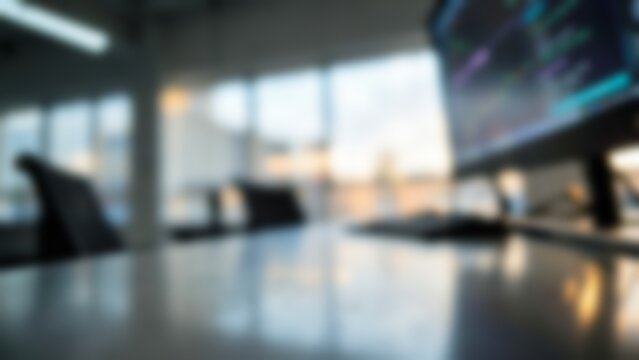 Blurred Modern AI Workplace Computer Screen for Tech Startup Website