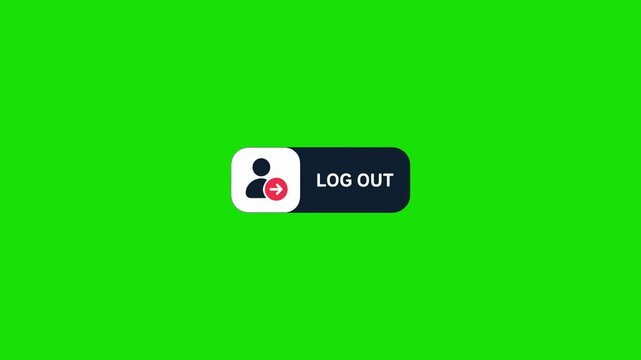 Dark log out button with user profile icon and red arrow on a green screen background. Ideal for web design and user account concepts.