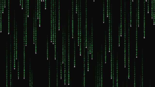 Green Matrix digital code rain falling background, hacker cyber security loop