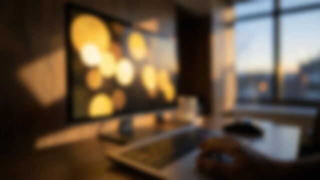 modern AI workplace setup in warm sunset light for tech landing page