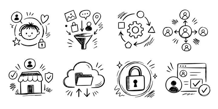 Vector icon set data processing sharing