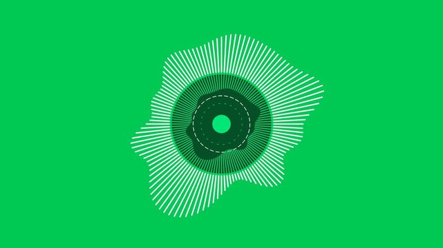 Circular audio visualizer spectrum pulsing on green screen chroma key background
