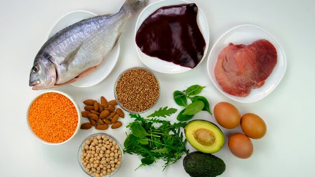 Foods that contain iron. Selective focus.