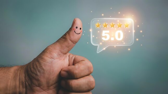 Hand giving thumbs up with five star rating