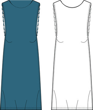 Technical Fashion Flat Sketch of Sleeveless Dress with Scalloped Armholes