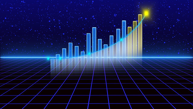 Neon grid landscape features a modern layout. This neon grid landscape represents network data security. Abstract neon grid landscape background template design.
