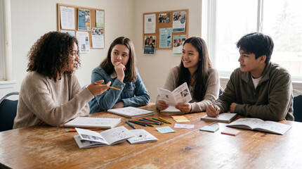 Fototapeta premium Teen Collective Choosing Reflective Offline Connection