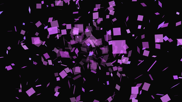 Purple squares exploding features a modern layout. This purple squares exploding represents network data security. Abstract purple squares exploding design.