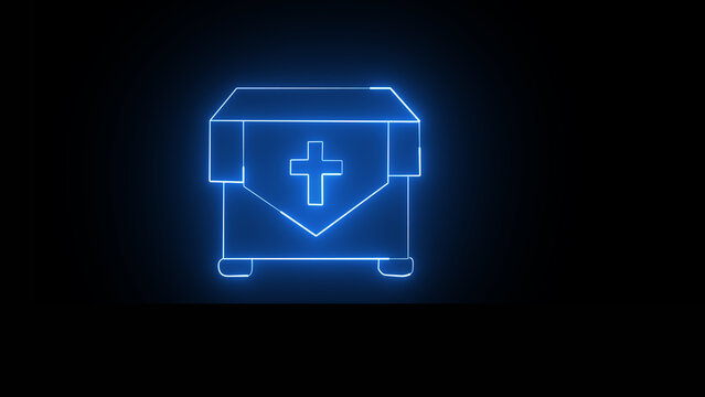 Glowing blue neon outline of a christian offering box with offering christian religion collection donation spiritual minimalist