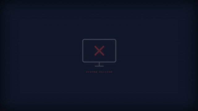 System failure alert icon with a computer monitor and red cross symbol indicating technical errors or network connection issues