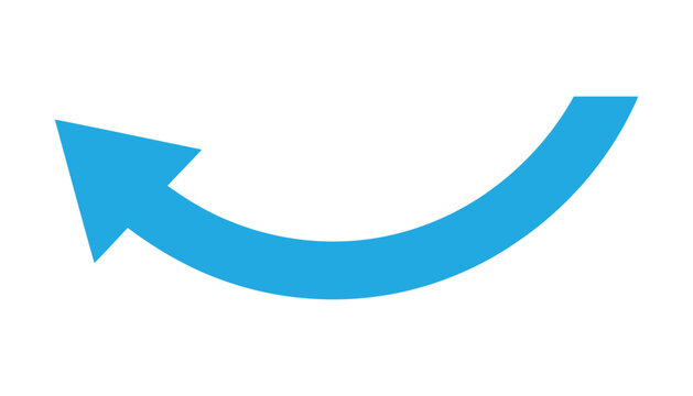 Single blue curved arrow icon representing a left turn or rotation with u turn direction navigation rotation wayfinding indicator movement