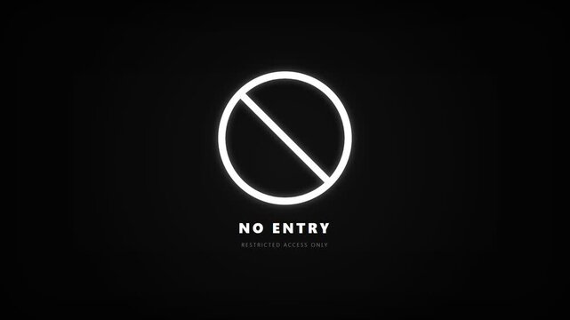 Gleaming digital 'no entry' sign prominently displayed against a stark black backdrop, symbolizing restricted access, security measures, and prohibited zones