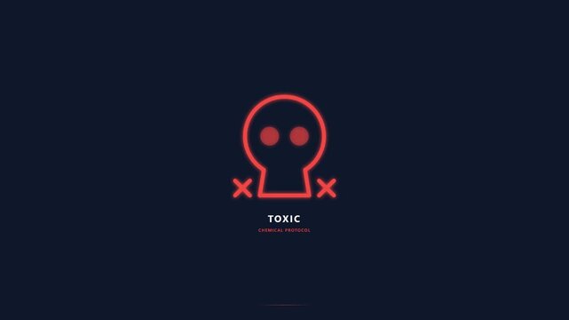Red toxic skull icon with warning cross symbols on dark background, representing danger, poison, and hazard safety concepts in modern design style