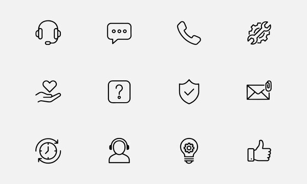 Support Service line editable icon set. Containing helpline, service, technical support, help, call center