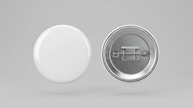 Two blank white pin buttons one front one back