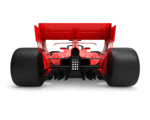 Obraz premium Detailed close up 3D rendering illustration of the rear / back of a modern red sports race car isolated in white studio background without stickers