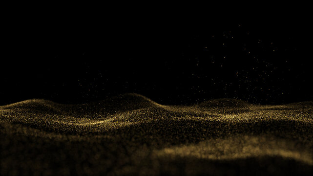 Animated luxurious gold particle wave and glowing dust on isolated transparent background.