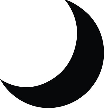 Minimalist crescent moon vector icon, black lunar silhouette for night sky design, simple celestial moon shape for astrology and sleep branding isolated on White Background Halloween editable eps