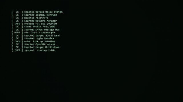 Retro Green CRT Terminal Boot Sequence Typewriter Reveal Blinking Cursor Loop Motion Graphic