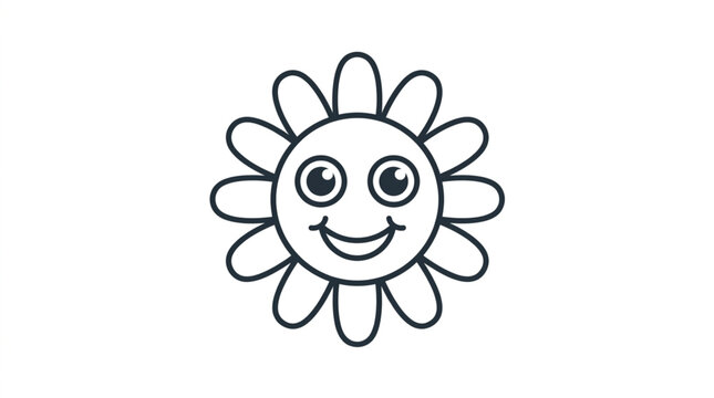 Smiling cartoon flower with big eyes and petals.