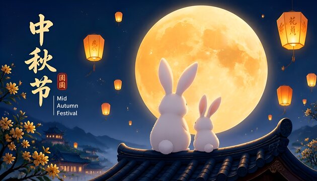 3d Mid Autumn night banner