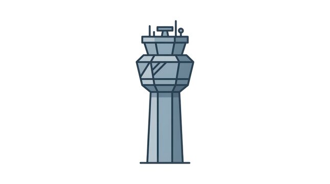 Isolated illustration of an air traffic control tower with a white background
