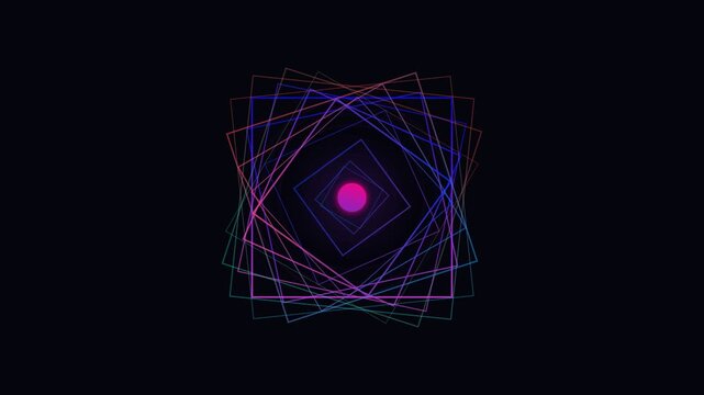 Rotating Squares Geometric Spiral Neon Seamless Loop 4K
