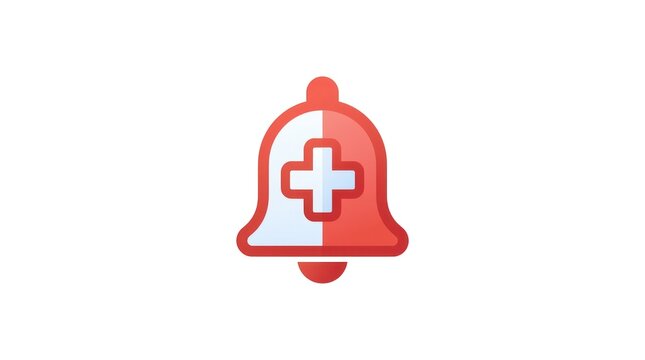 Modern red notification bell icon with a white plus symbol for healthcare alerts