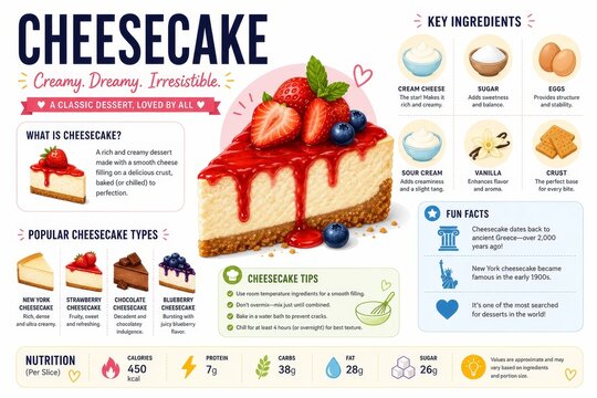 Comprehensive Cheesecake Infographic with Ingredients Nutrition Facts and Recipe Tips