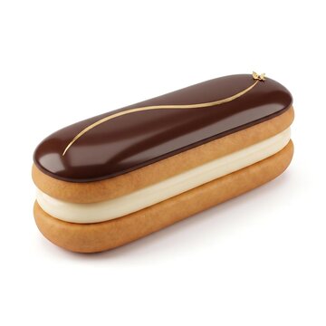 3D chocolate eclair with cream filling pastry dessert food icon
