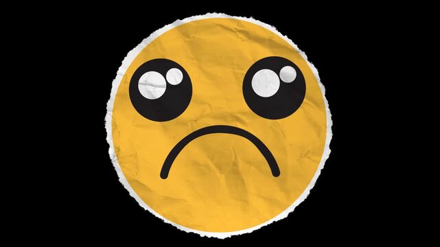 Very Sad big eyes face Paper Emoji with Alpha channel