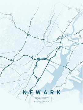 Modern Newark City Map Poster Design, Ocean Style Urban Street Grid Cartography